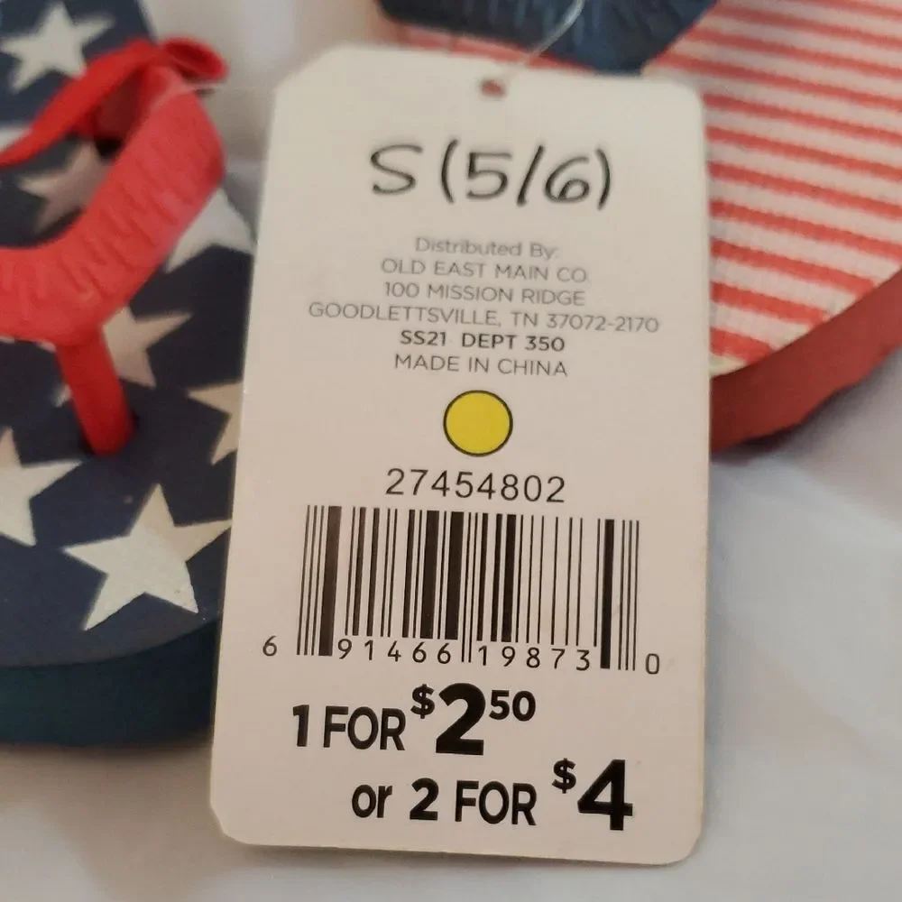 Size 5/6 Patriotic Kids Flip Flops with Stars and Stripes
